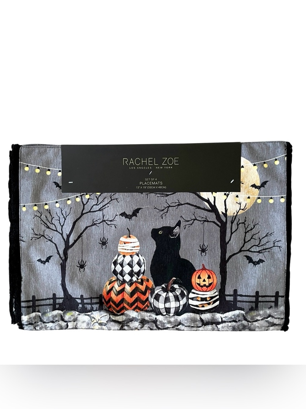 RACHEL ZOE Set/4 Mackenzie-Childs Inspired Cat & Pumpkin Halloween Placemats NEW